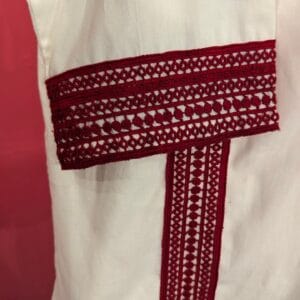 Ivory Linen Kurta Set with Hand-Embroidered Red Detailing