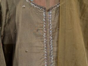 Olive Green Silk Kurta Set with Hand Embroidery & Dupatta | Safini Rathi