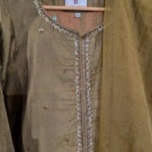 Olive Green Silk Kurta Set with Hand Embroidery & Dupatta | Safini Rathi