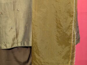 Olive Green Silk Kurta Set with Hand Embroidery & Dupatta | Safini Rathi