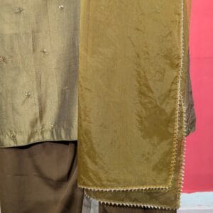 Olive Green Silk Kurta Set with Hand Embroidery & Dupatta | Safini Rathi