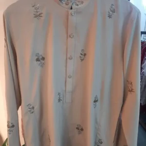 Men's Biscuit Beige Embroidered Panjabi | Floral Zari & Sequin Work | Festive Occasion Kurta