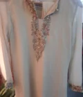 Cream Luxury Embellished Chiffon Kurta | XXL | Hand-Embroidered Neckline with Sequins & Stone Work