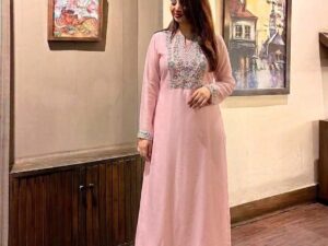 Rose Pink Multicolor Floral Embroidered Straight Kurta Set