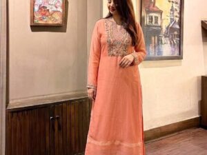 Coral Peach Multicolor Floral Embroidered kurta