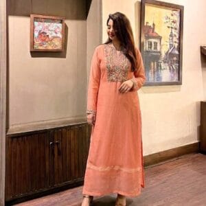 Coral Peach Multicolor Floral Embroidered kurta