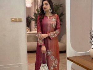 Rust Ombre Floral Embroidered kurta