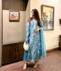 Sky Blue Floral Embroidered Tissue Silk Kurta Set With Dupatta