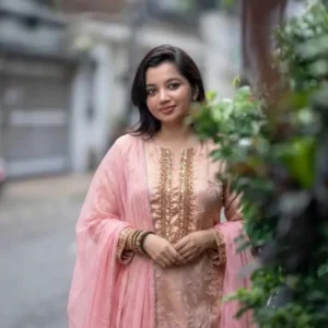 Blush Pink Zardozi Embroidered Kurta Set With Dupatta
