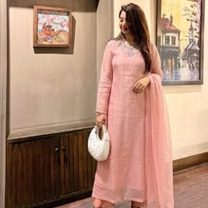 Soft Peach Embroidered 3-Piece Set