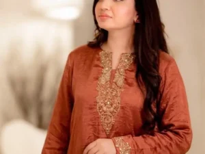 Rust Brown Gold Zardozi Embroidered Kurta
