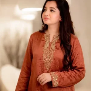 Rust Brown Gold Zardozi Embroidered Kurta