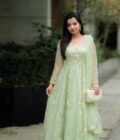 Mint Green Floral Anarkali Gown With Dupatta