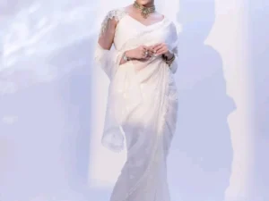 White muslin sharee-Minimal floral embellishment