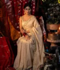 Ivory cream sharee with zardozi work