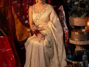 Ivory cream sharee with zardozi work