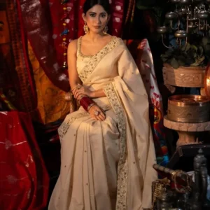 Ivory cream sharee with zardozi work
