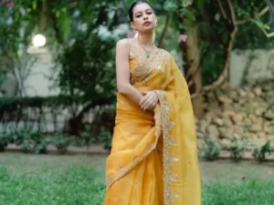 Mastard yellow maslin sharee