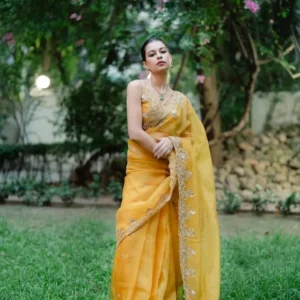 Mastard yellow maslin sharee
