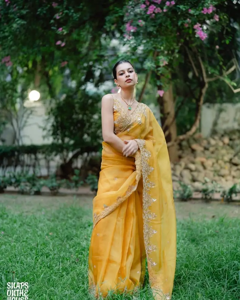 Mastard yellow maslin sharee