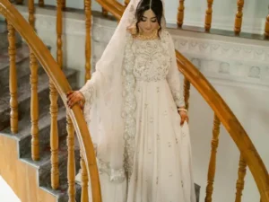 Ivory Bridal Anarkali Gown with Embroidered Dupatta